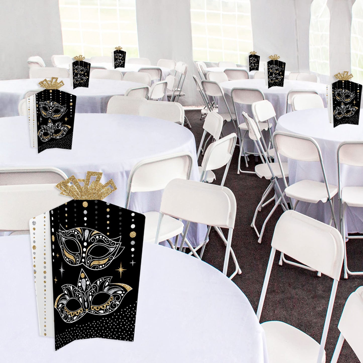 Big Dot of Happiness Masquerade - Table Decorations - Venetian Mask Party Fold and Flare Centerpieces - 10 Count