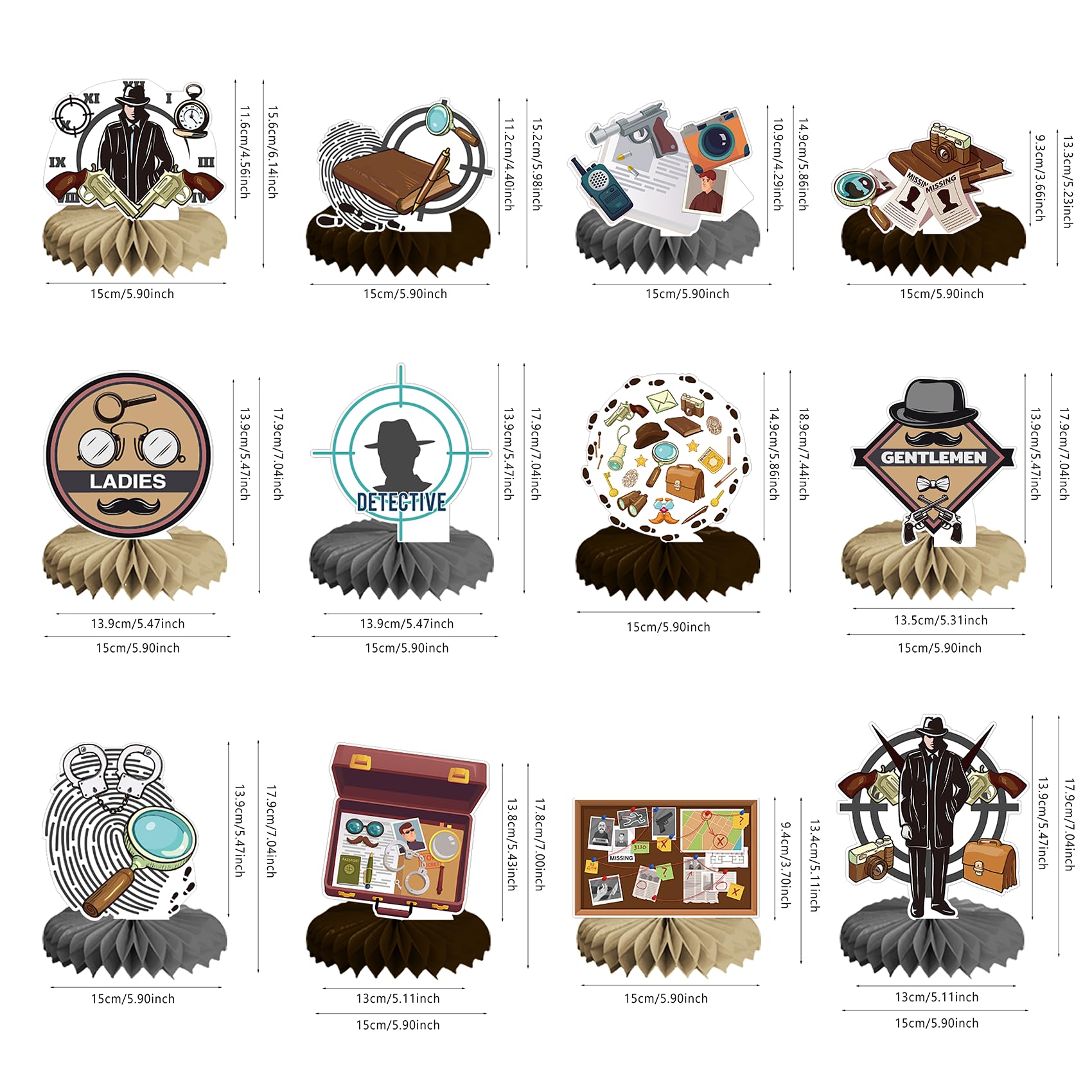 12 PCS Detective Honeycomb Centerpieces for Table Decor, Mystery Detective Table Decorations Table Toppers for Men Women Detective Party Decorations