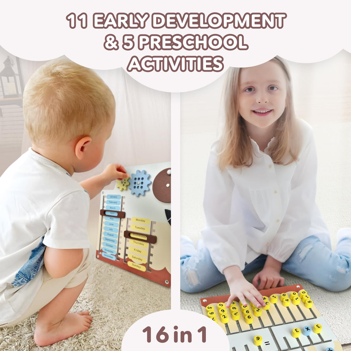 Cateam Sensory Wall Panel for Kids - Activity Wall Busy Board for Toddlers and preschoolers. 16in1 Learning Activity Center. Wooden Montessori Toys