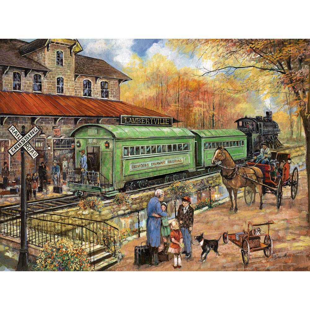 Bits and Pieces - 300 Piece Jigsaw Puzzle for Adults 18" x 24" - Welcome Home to Lambertville - 300 pc Railroad Train Jigsaw by Artist Ruane Manning