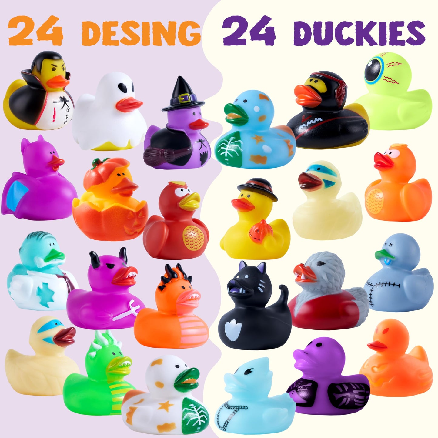 JOYIN 24 PCS Halloween Rubber Ducks, Halloween Ducks Toys for Trick or Treating Goodie Bag Fillers, Bathtub Toys Duckies for Halloween Party Favors