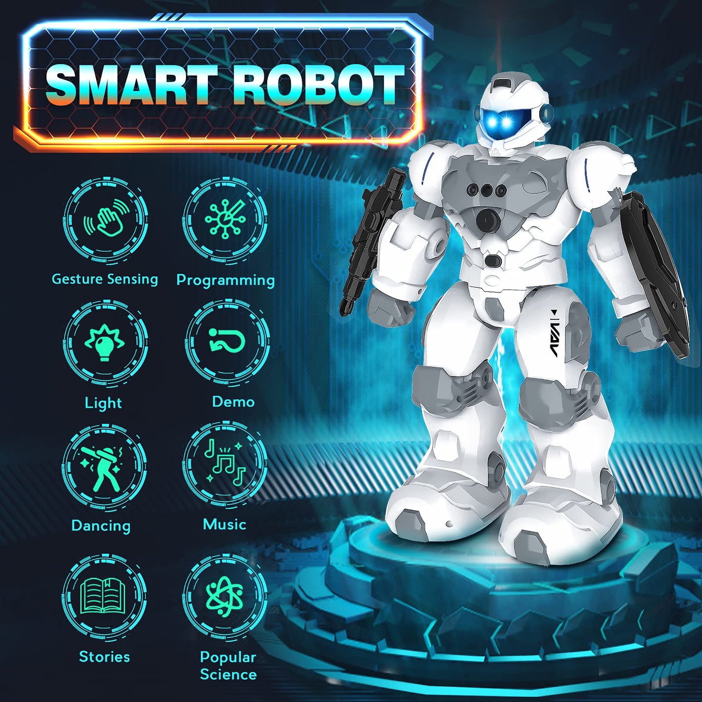 VAV Toys for 6-10 Year Old Boys Girls, Rechargeable Remote Control Robot Toy, Intelligent Programmable RC Robot with 2.4GHz Gesture Sensing, Christmas