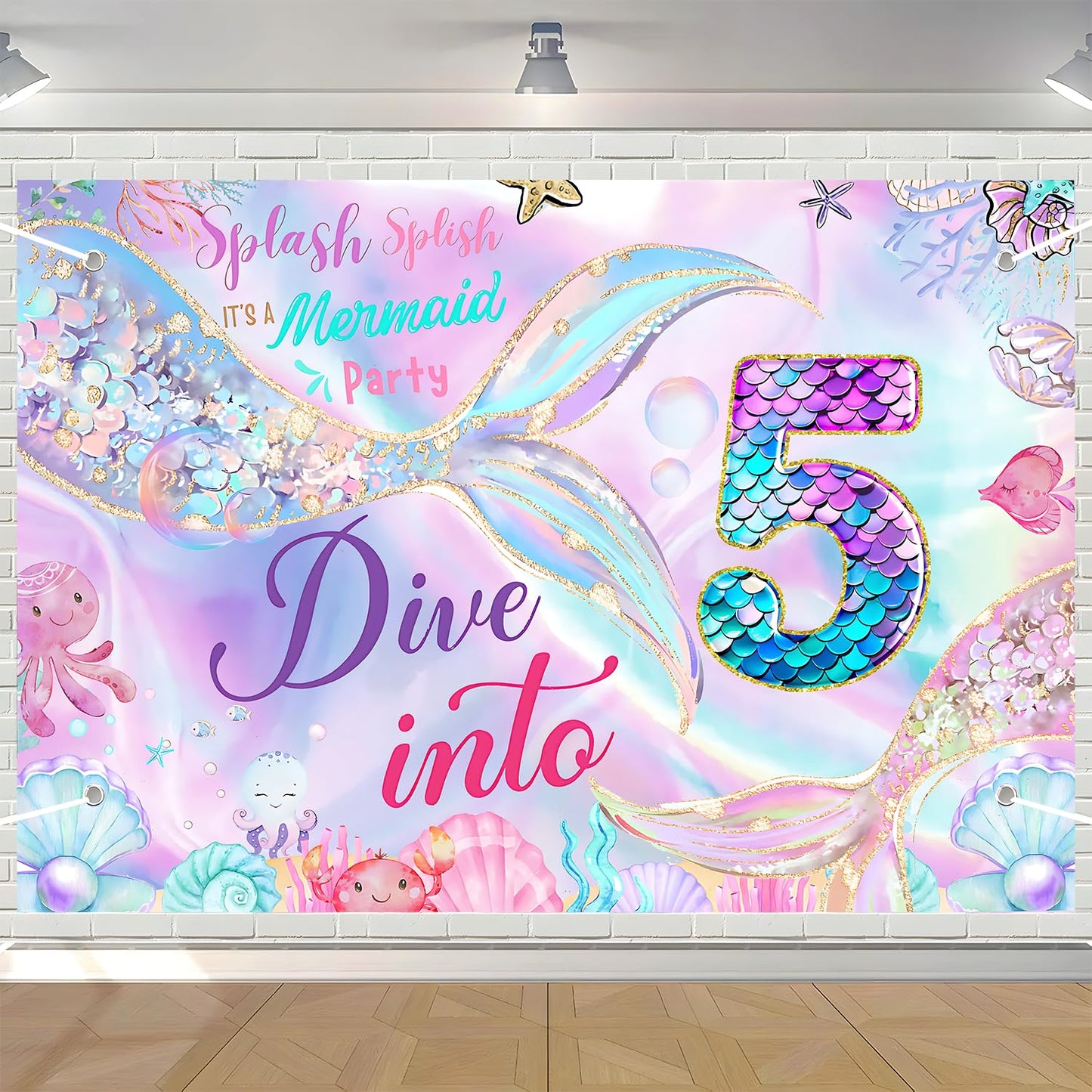 Mermaid birthday decorations Mermaid 5th Happy Birthday Backdrop Banner for Girls Party Under The Sea Birthday Party Decorations 5th birthday mermaid