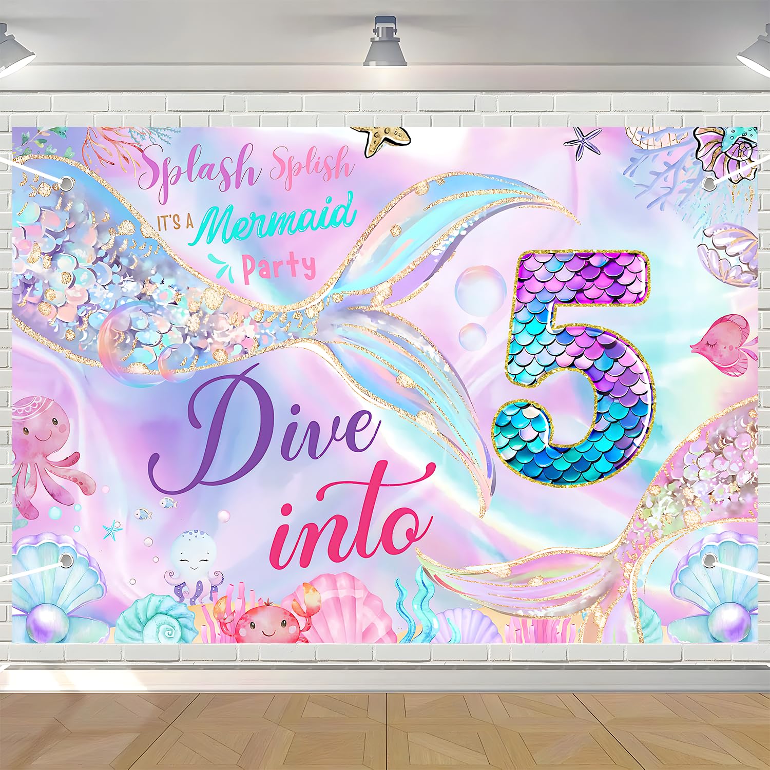 Mermaid birthday decorations Mermaid 5th Happy Birthday Backdrop Banner for Girls Party Under The Sea Birthday Party Decorations 5th birthday mermaid
