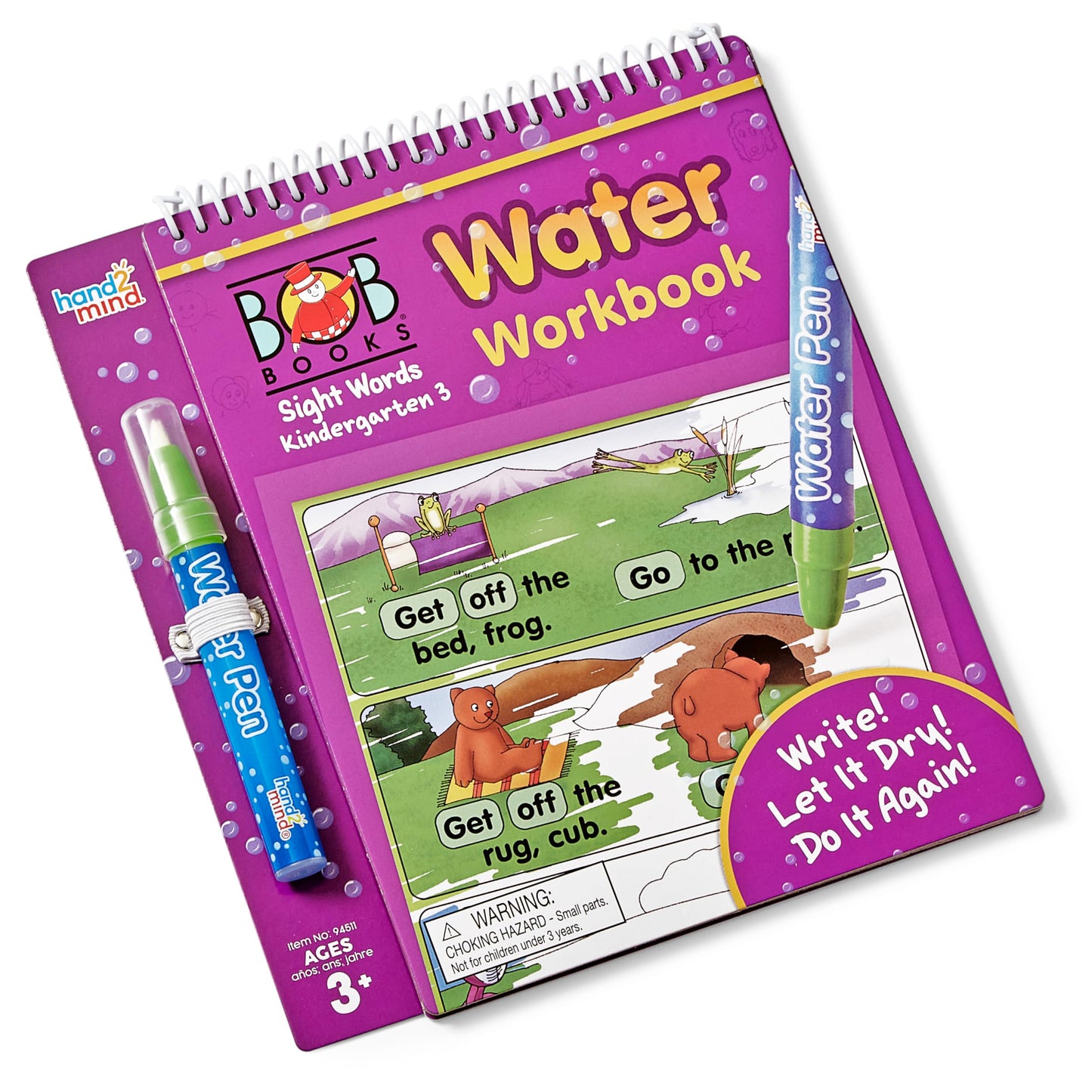hand2mind Bob Books Water Workbook- Sight Words Kindergarten 3, Water Reveal Coloring Book for Toddlers, Mess Free Painting, Learn to Read, Quiet Time