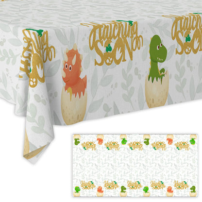 Hatching Soon Little Cute Dinosaur Tablecloths Dinosaur Egg Rectangular Table Covers Supplies for Kids Boys Girls Baby Shower Dinosaur Theme Birthday