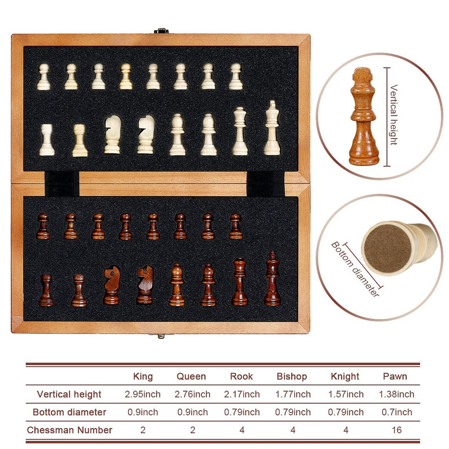 Syrace Folding Hand Crafted Wooden Chess Set Chess Board for Kids and Adults 30 x 30 CM