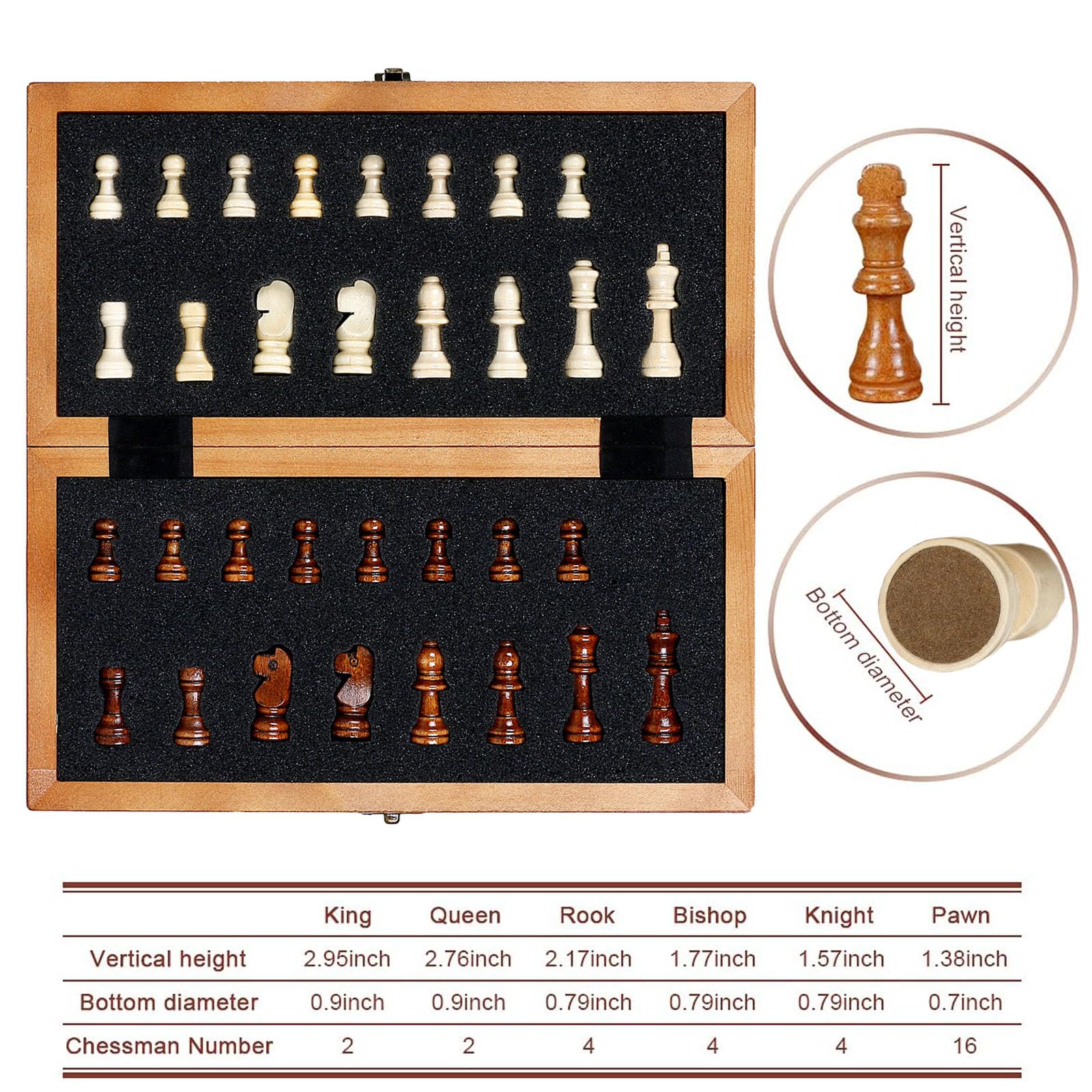 Syrace Folding Hand Crafted Wooden Chess Set Chess Board for Kids and Adults 30 x 30 CM