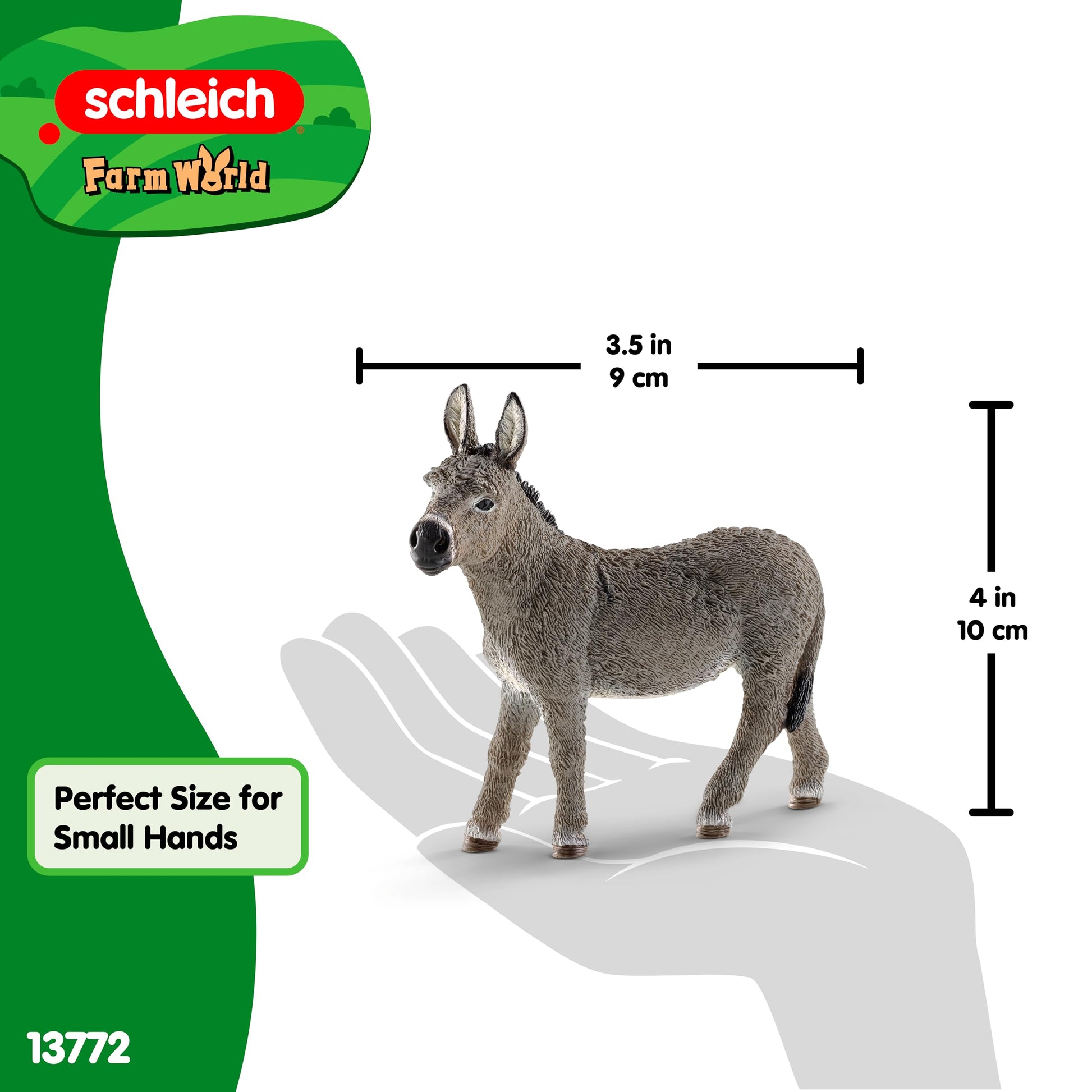 Schleich Farm World Realistic Donkey Animal Figurine - Highly Detailed and Durable Farm Animal Toy, Fun and Educational Play for Boys and Girls, Gift