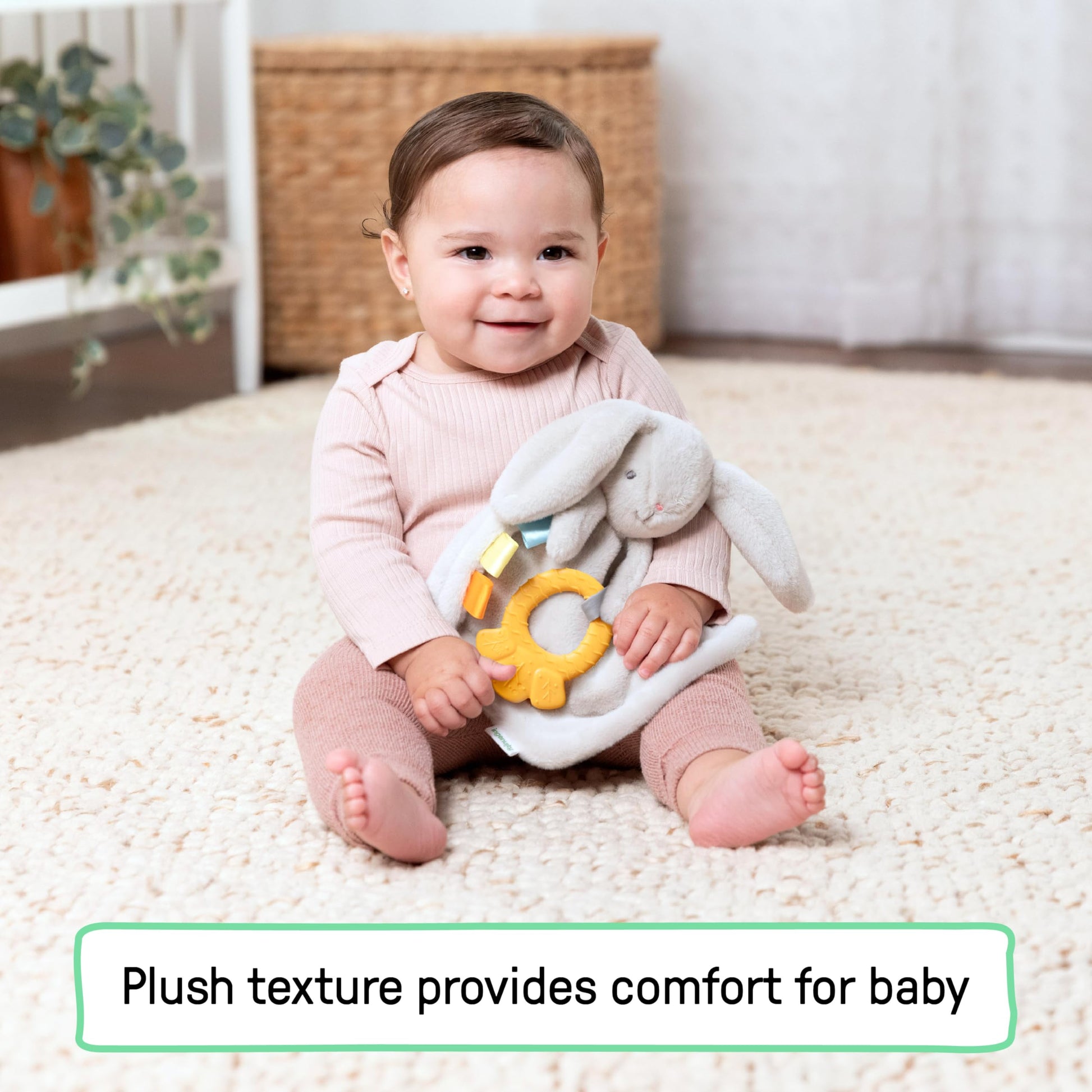 Ingenuity Cozy Sylvi Plush Lovey Baby Teether - Soothe Gums - Self Soothing - Plush Bunny - Ages 0M+
