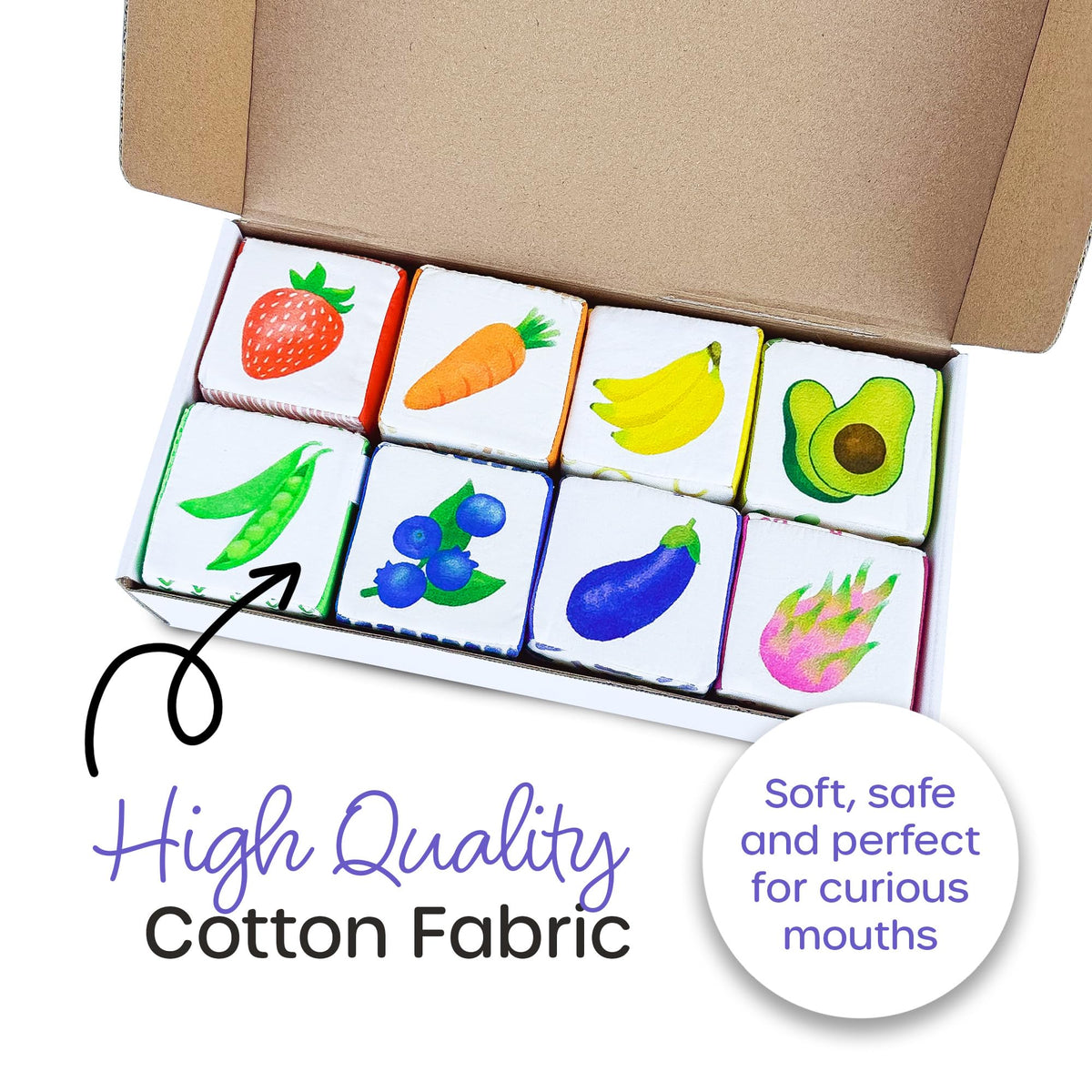 Quiggly Soft Cotton Fabric Baby Blocks - Montessori Sensory Stacking Play