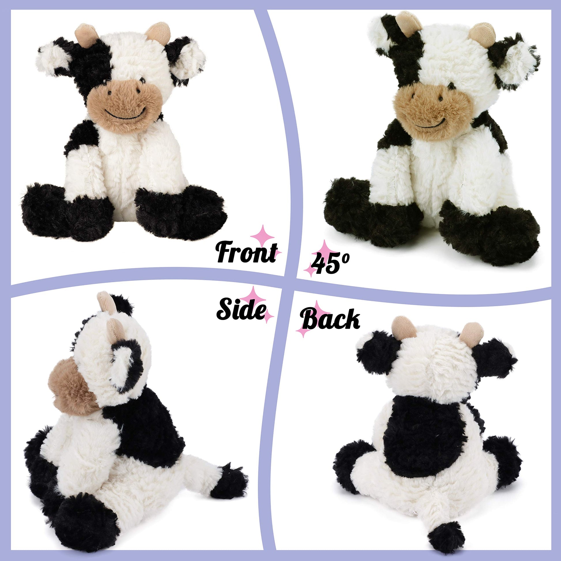 Hopearl Adorable Cow Plush Toy Floppy Dairy Cattle Soft Kawaii Cow Stuffed Animal Cute Birthday Holiday Gift for Boys Girls Kids Toddlers, 9''