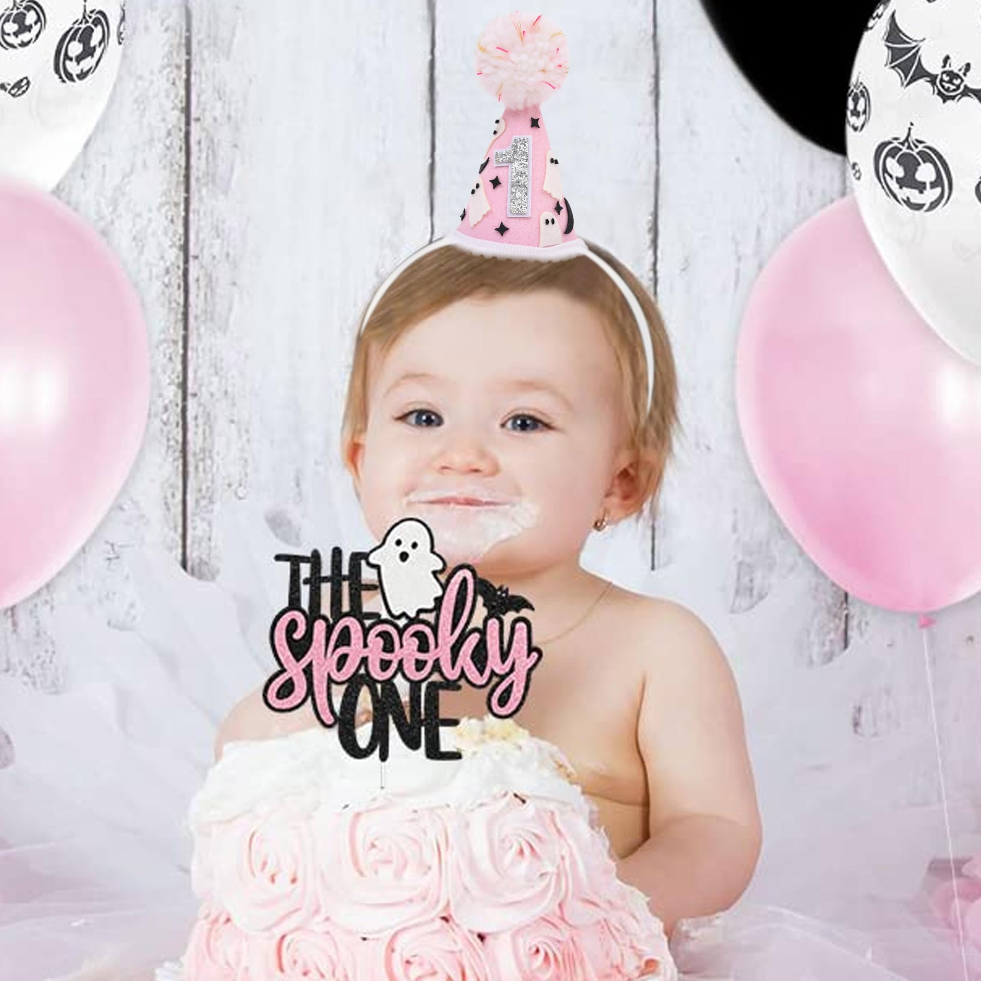 WUTKYAX Spooky One 1st Birthday Hat - Halloween Ghost First Birthday Hat with Bats,Cute Halloween One Birthday Decoration for Girls,Little Boo