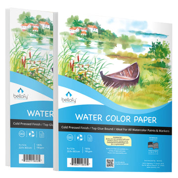 Bellofy 2X Watercolor Paper Pad, 100 Sheets, 9x12 Inches | Ideal for Kids, Artists & Beginners Love | Watercolor Sketchbook for Watercoloring