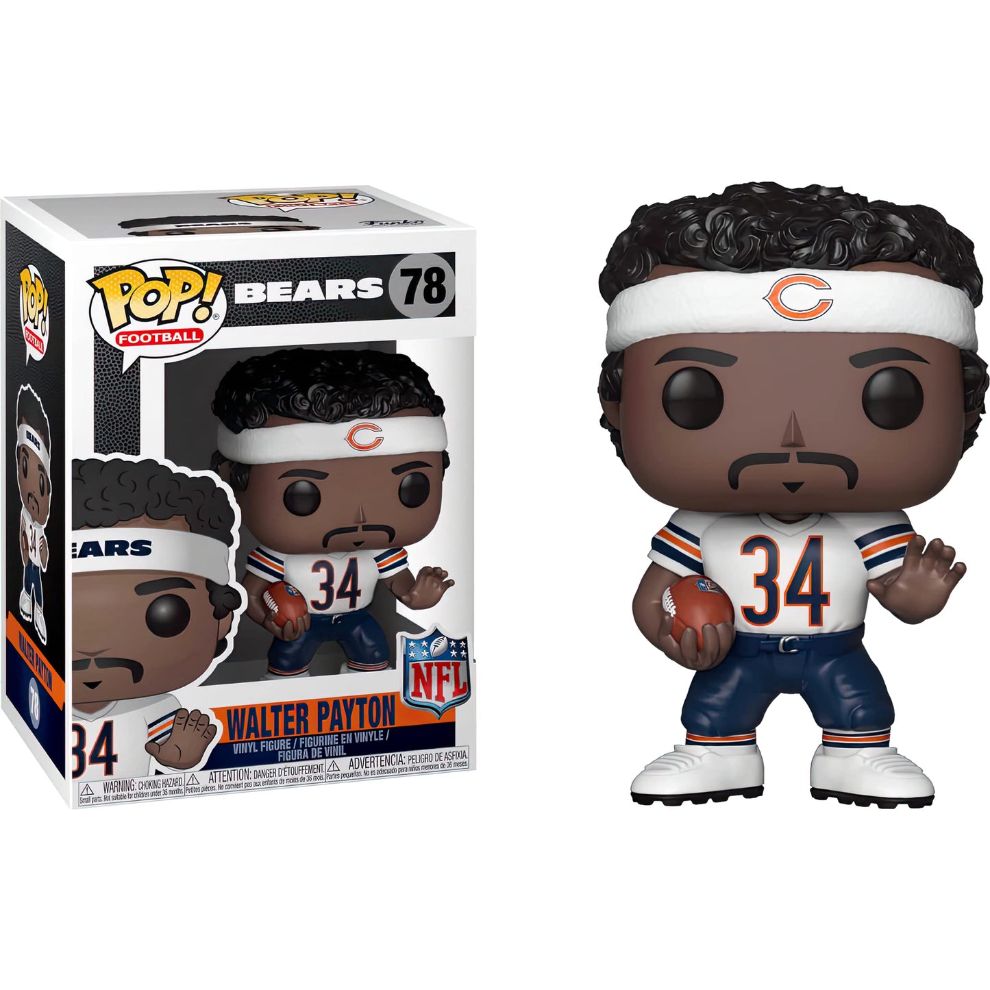 Walt e r Payt o n [Chicago B e a r s ]: Fun ko P o p ! Football Vinyl Figurine Bundle with 1 Compatible 'ToysDiva' Graphic Protector (078-33301 - B)