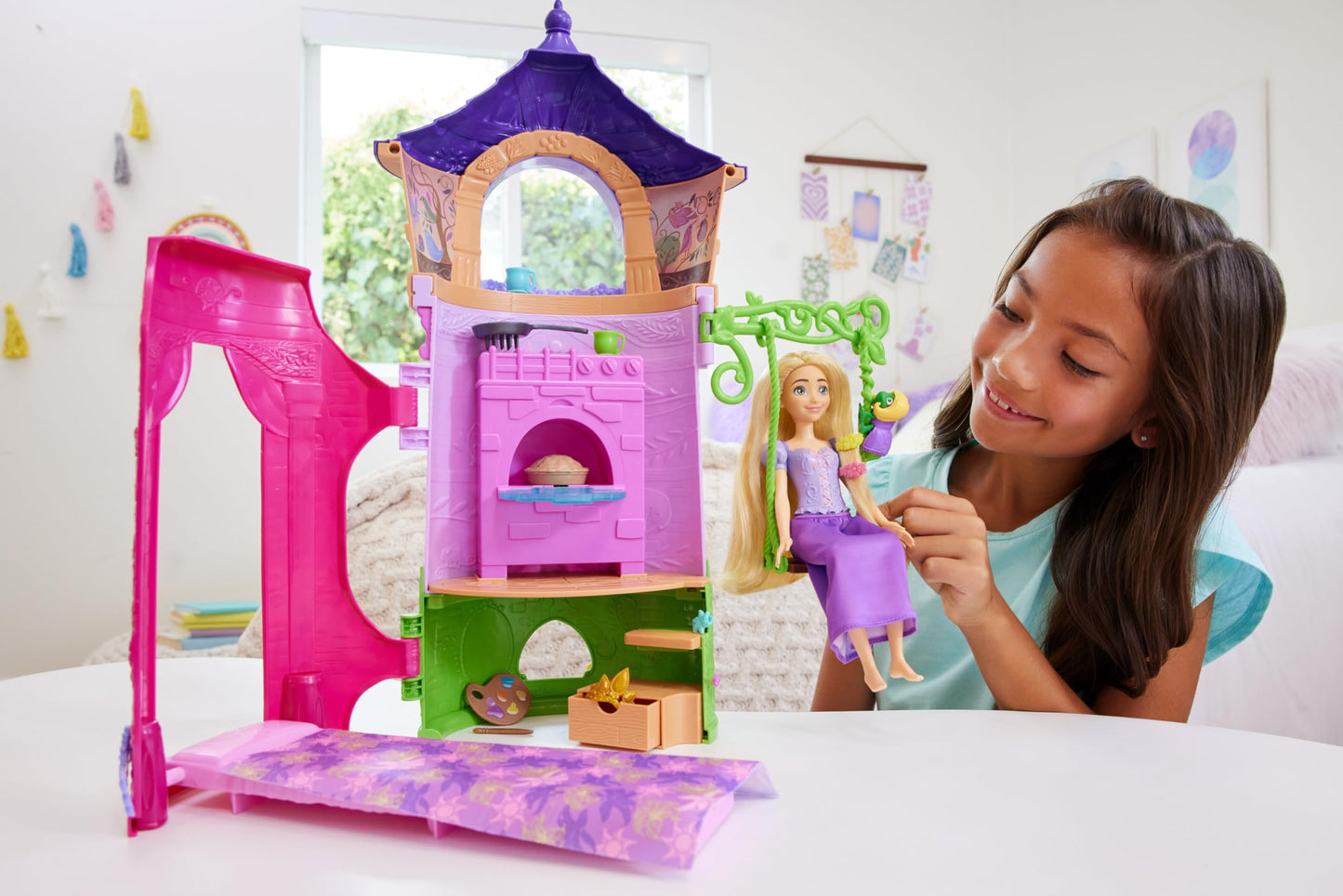 Disney Princess Toys, Rapunzel Posable Doll and Tower Playset with 360 Play, 6 Play Areas and 15 Accessories, Inspired by the Disney Movie