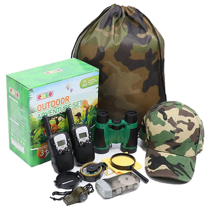 Ezzo Outdoor Adventure Kit for Kids - Walkie-Talkies & Pretend Play Gear - Camouflage Camping, Safari, Hunting Set - Backyard Explorer Toys for Boys