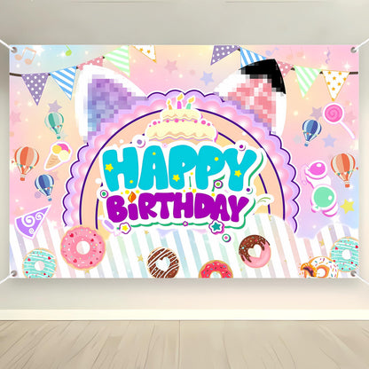 Cute Cartoon Cat Theme Backdrop for Kids Birthday Party Decorations