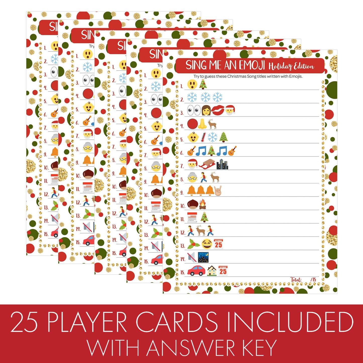 DISTINCTIVS Christmas Emoji Song Game, Sing Me an Emoji Christmas Party Game - Guess the Holiday Carol for Kids, Adults, Family & Groups - 25 Cards