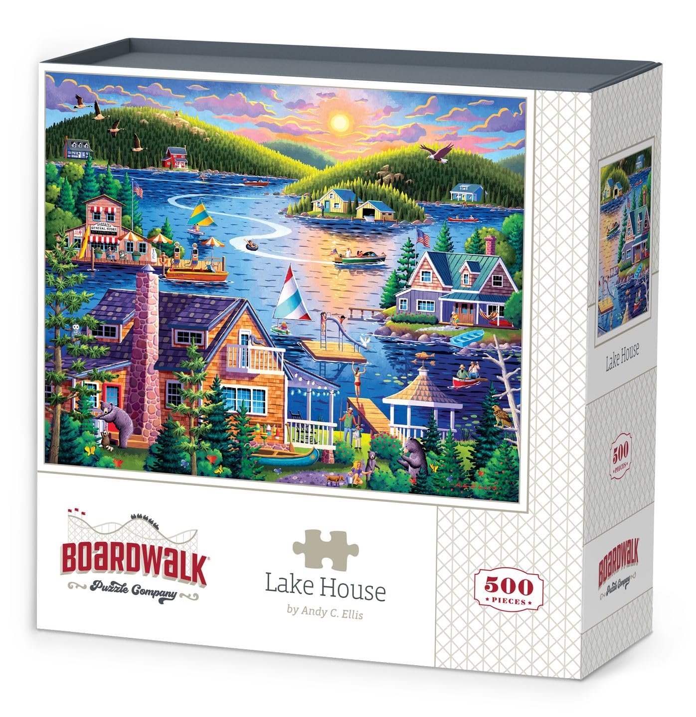 Boardwalk Lake House 500 Piece Jigsaw Puzzle Summer Scenic Cabin Puzzles with Premium Box, Gift for Adults and Family 16"x20"