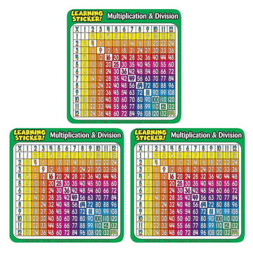 Scholastic TF-7006-3 Teacher Resources Multiplication-Division Learning Stickers, Multicolored, 20 Per Pack, 3 Packs