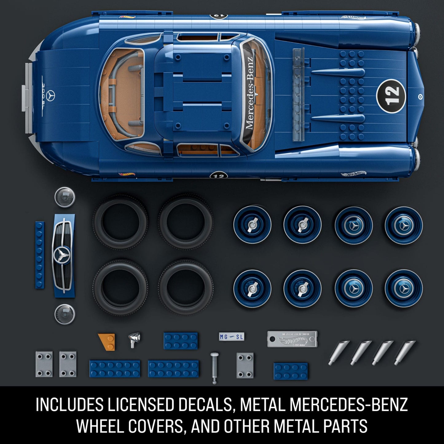Mattel Brick Shop Hot Wheels Premium Series Building Set, Mercedes-Benz 300 SL with 1600 Pieces, Realistic Details and Metal Parts, Adult Collectors