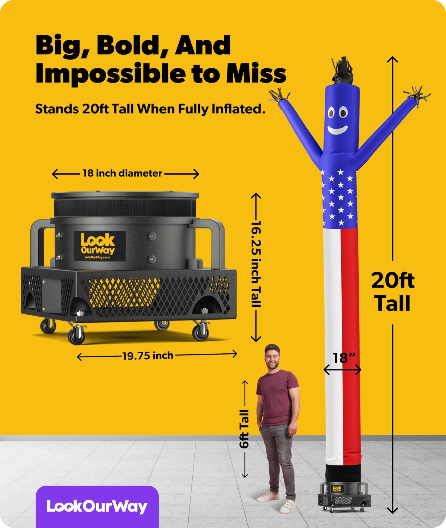 LookOurWay Air Dancers Wacky Waving Inflatable Tube Man Set - 20 Feet Tall Inflatable Dancing Man with Blower for Business Advertising
