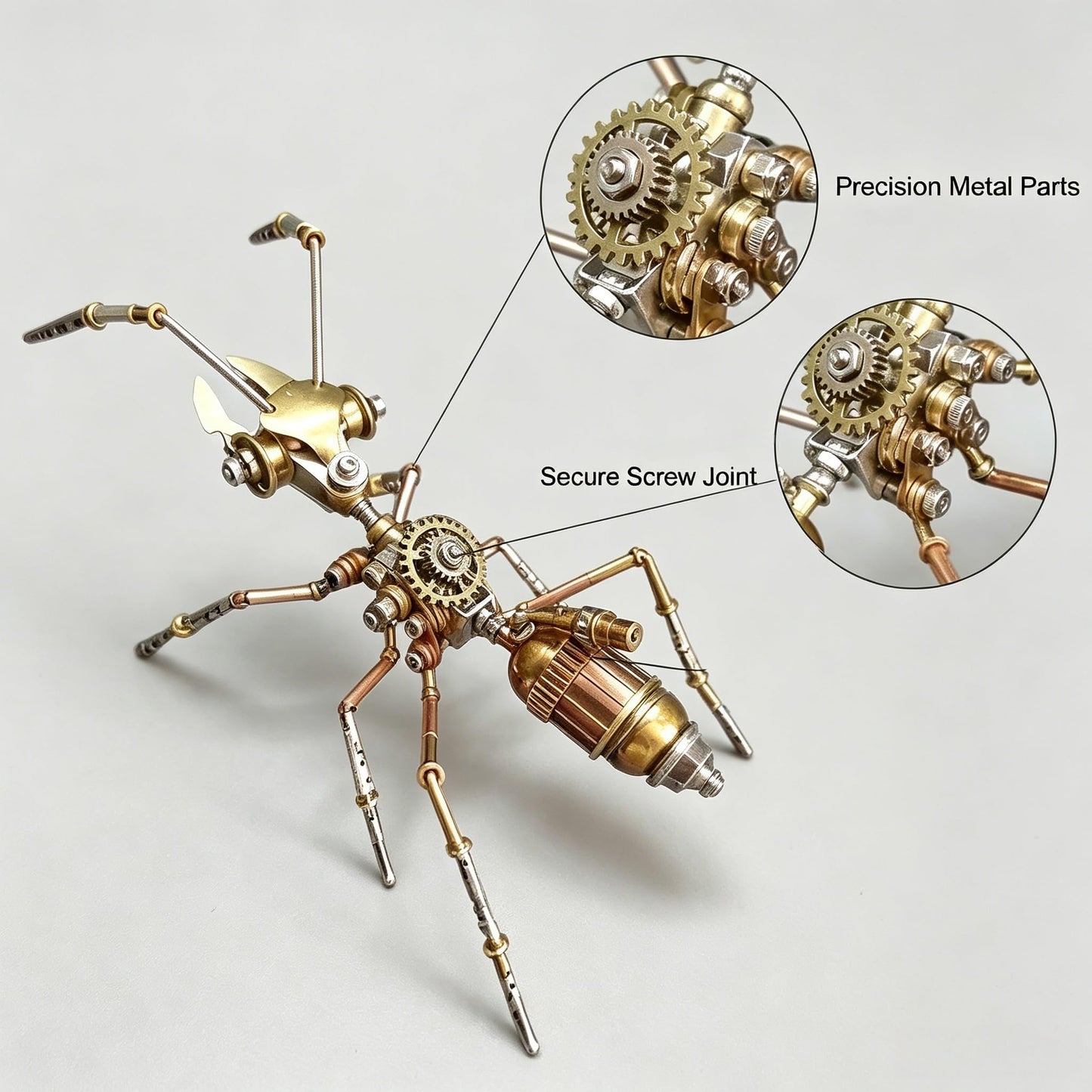 Steampunk Ant 3D Metal Puzzle Model Mechanical Kits 150+ Parts 2-3 Hours Build No Glue Assembly Cool Desk Decor Christmas & Birthday Gift for Adults