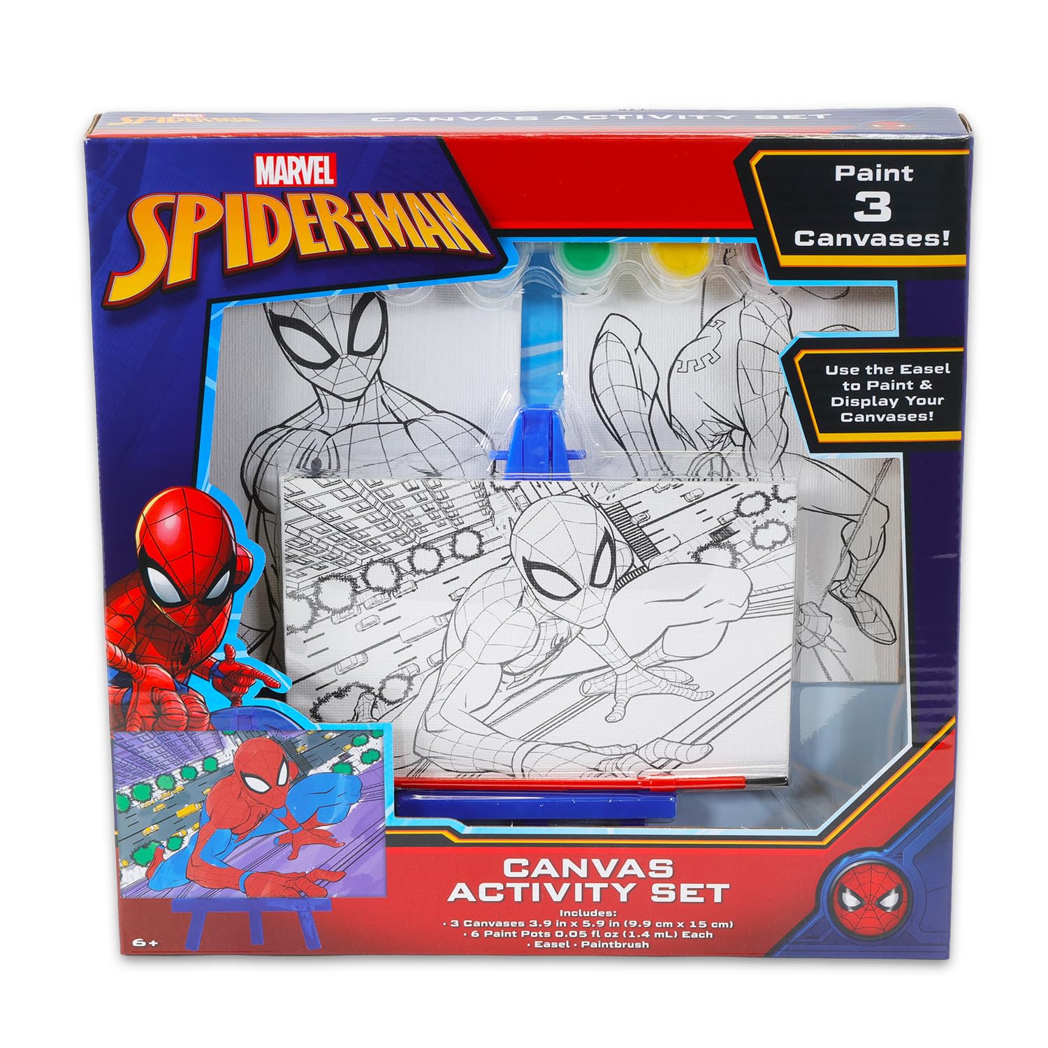 Marvel Spiderman Painting Set for Boys - Spiderman Art Supplies Bundle with 3 Canvases, Paint, Easel, Stickers, More | Boys Arts and Crafts Gifts