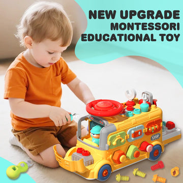 iPlay, iLearn Toddler Busy Bus Toy, Kids Take Apart School Bus W/Tools, Steering Wheel & Gears, Push Go Assemble Truck, STEM Learning Fine Motor