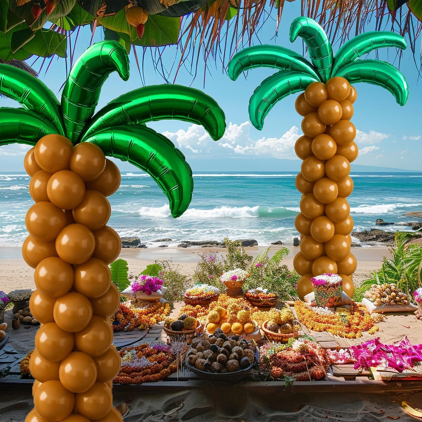 12 Pieces Large Palm Tree Leaves Balloons, Green Foil Mylar Coconut Tree Leaves Balloons for Birthday Baby Shower Decorations Hawaiian Luau Aloha