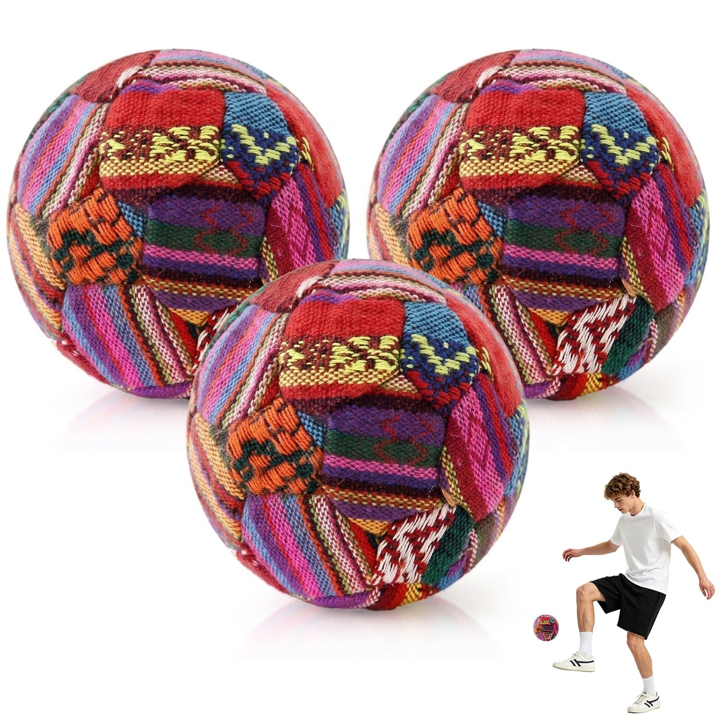 Colorato 3 Packs 32 Panel Footbag, 60g Guatemala Footbag for Beginner