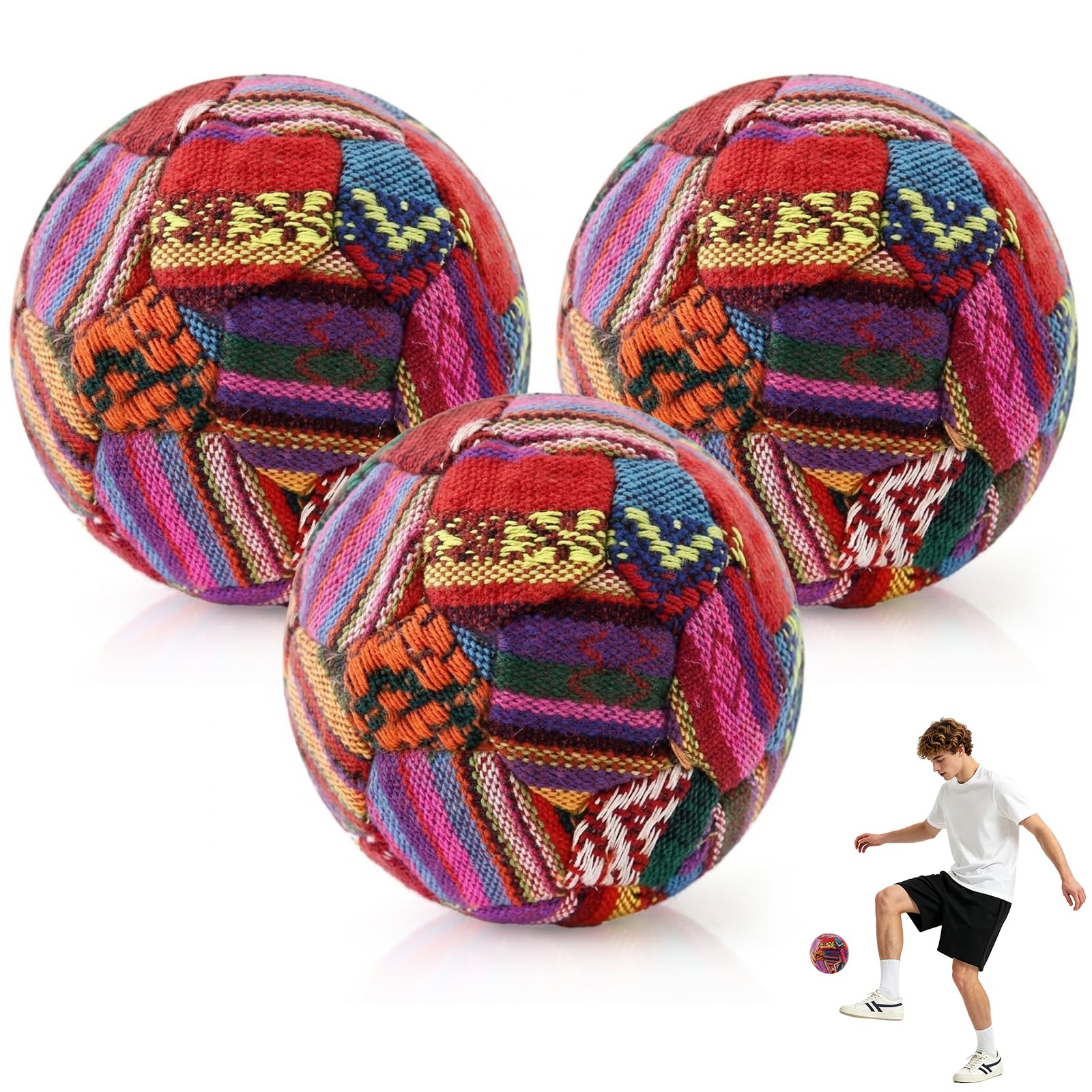 Colorato 3 Packs 32 Panel Footbag, 60g Guatemala Footbag for Beginner