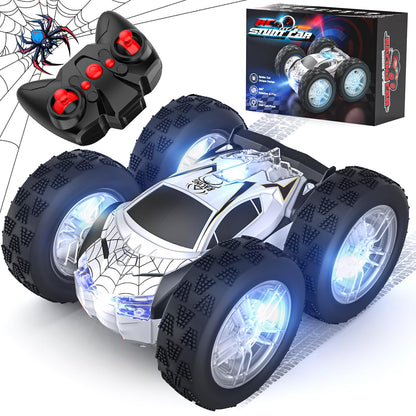Double Sided Remote Control Car for Kids Boys 4-7, Spider RC Flip Stunt Car with Changeable Lights, Easter Birthday Gift for 3 4 5 6 7 8 9 Year Old