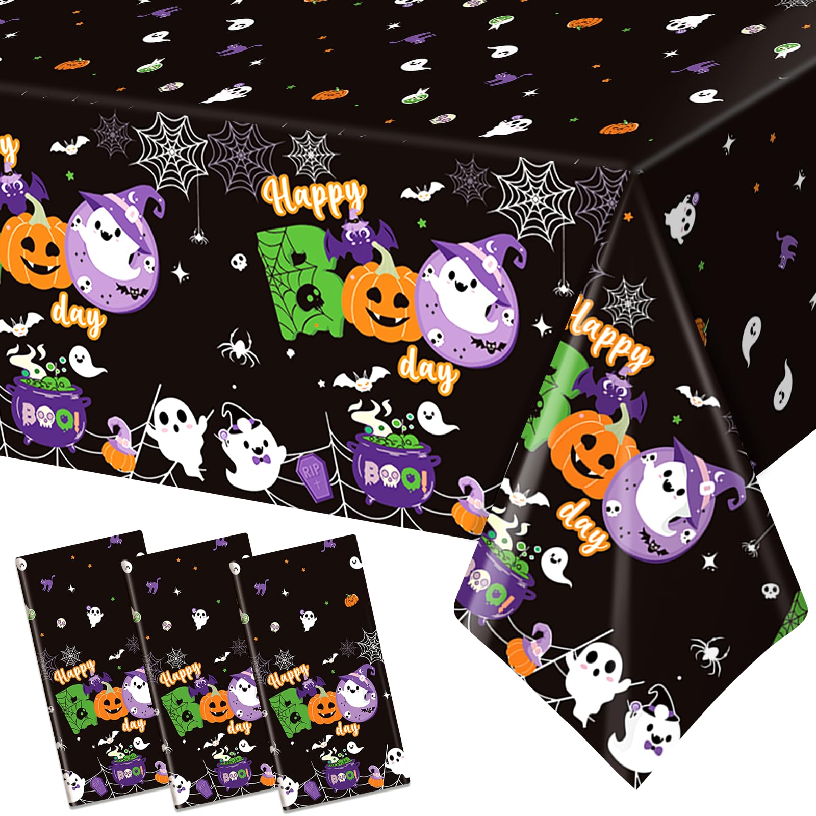 Yavxzvbw 3Pcs Happy Boo Day Decorations Happy Boo Day Tablecloth for Halloween Birthday Party Decorations Halloween Tablecloth for Boo Birthday Party