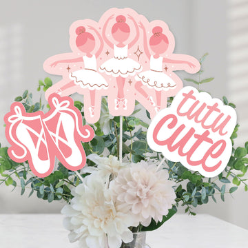 Big Dot of Happiness Tutu Cute Ballerina - Ballet Birthday Party or Baby Shower Centerpiece Sticks - Table Toppers - Set of 15