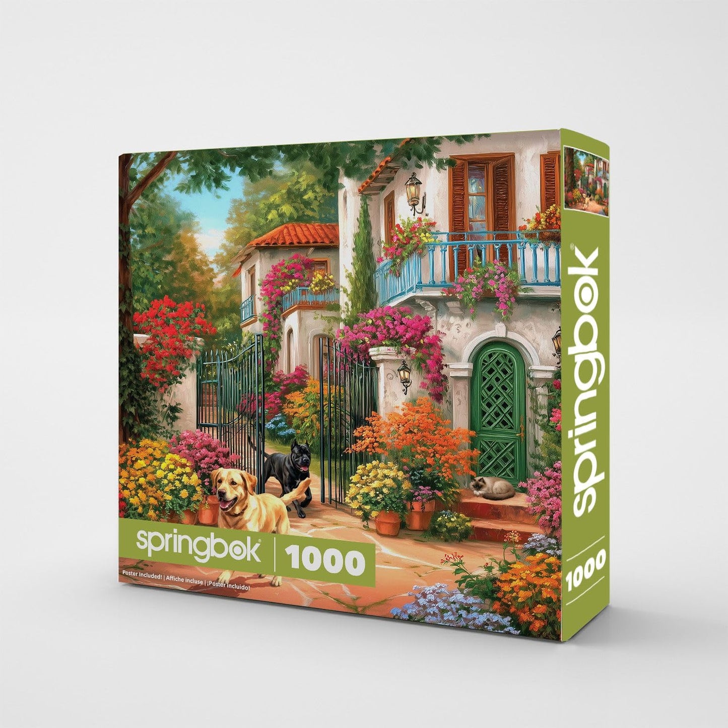 Springbok Garden Gate Welcome 1000 Piece Jigsaw Puzzle for Adults - Mediterranean Villa & Blooming Garden Scene - Poster Included - Unique Cut Pieces