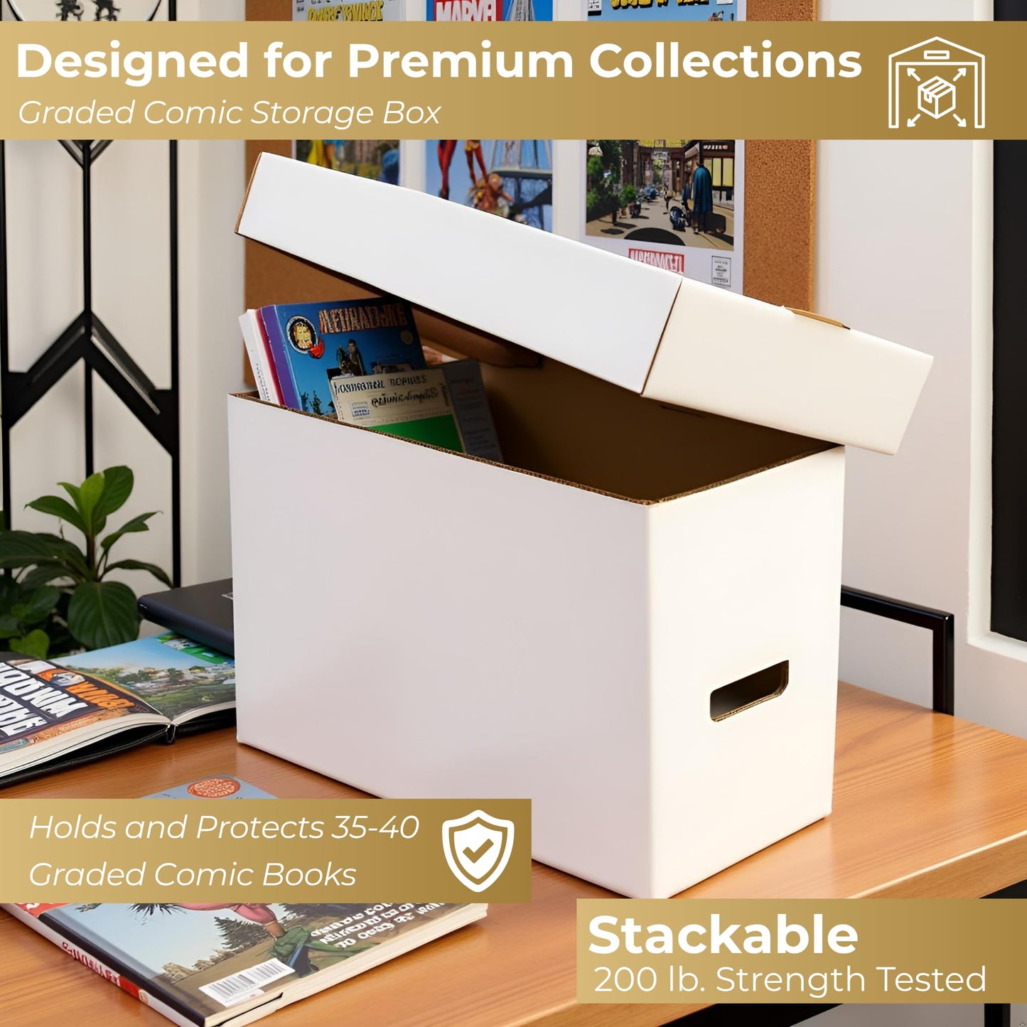 Max Protection CGC Graded Comic Book Storage Boxes - Heavy-Duty Case for 35-40 Graded Comics with 200 lb Test Strength - Made in USA White Cardboard