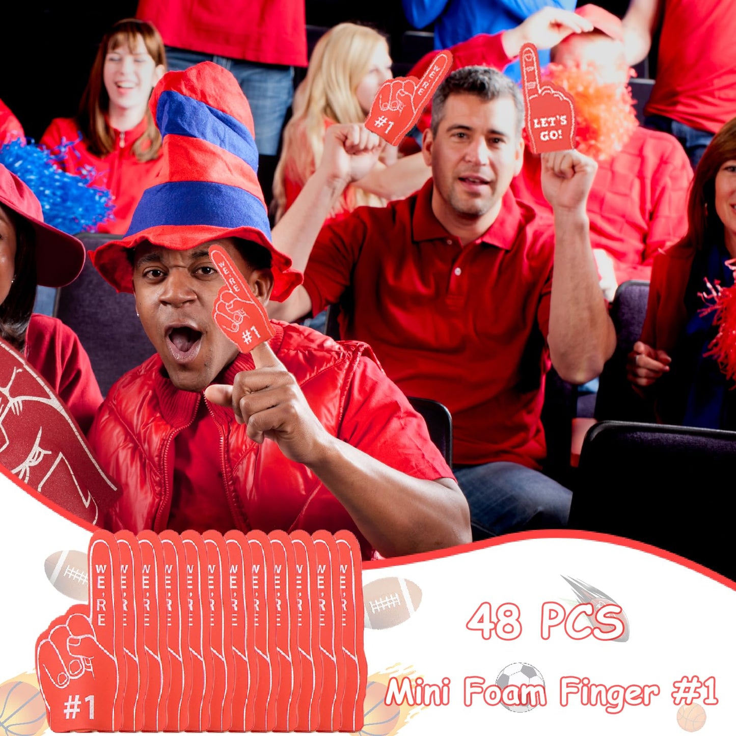FengRMaT 48 Pieces Mini Foam Finger, Sport Fan Party Favors, We're #1 Sports Themed Party Supplies for Baseball Basketball Football Soccer Events Team