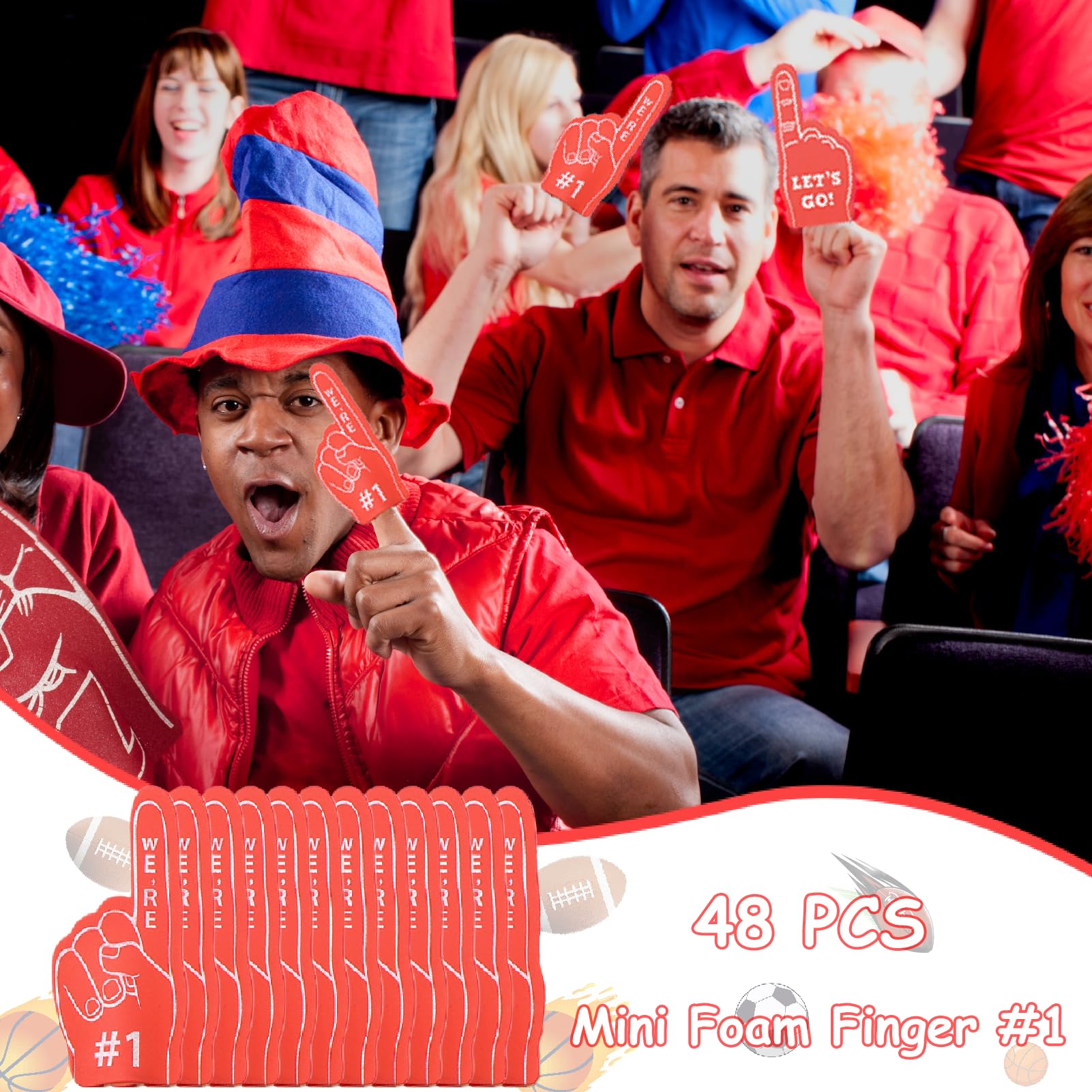 FengRMaT 48 Pieces Mini Foam Finger, Sport Fan Party Favors, We're #1 Sports Themed Party Supplies for Baseball Basketball Football Soccer Events Team
