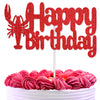 Happy Birthday Cake Topper - Red Glitter Lobster Theme Party Decoration, Seafood Crawfish Boil Birthday Party Supplies (Red)