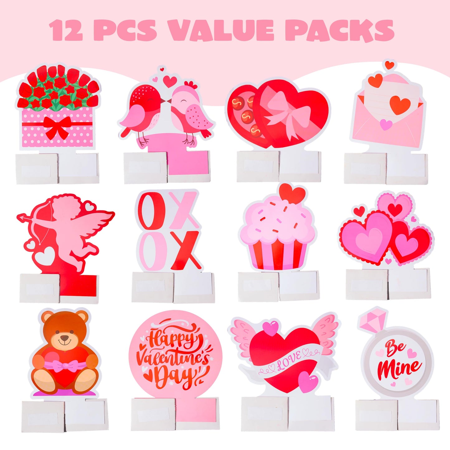 JOYIN 12 Pcs Valentine's Day Honeycomb Centerpieces, Table Decorations with Red Pink Heart Bear , Centerpieces Decor for Kids Birthday Valentine's Day