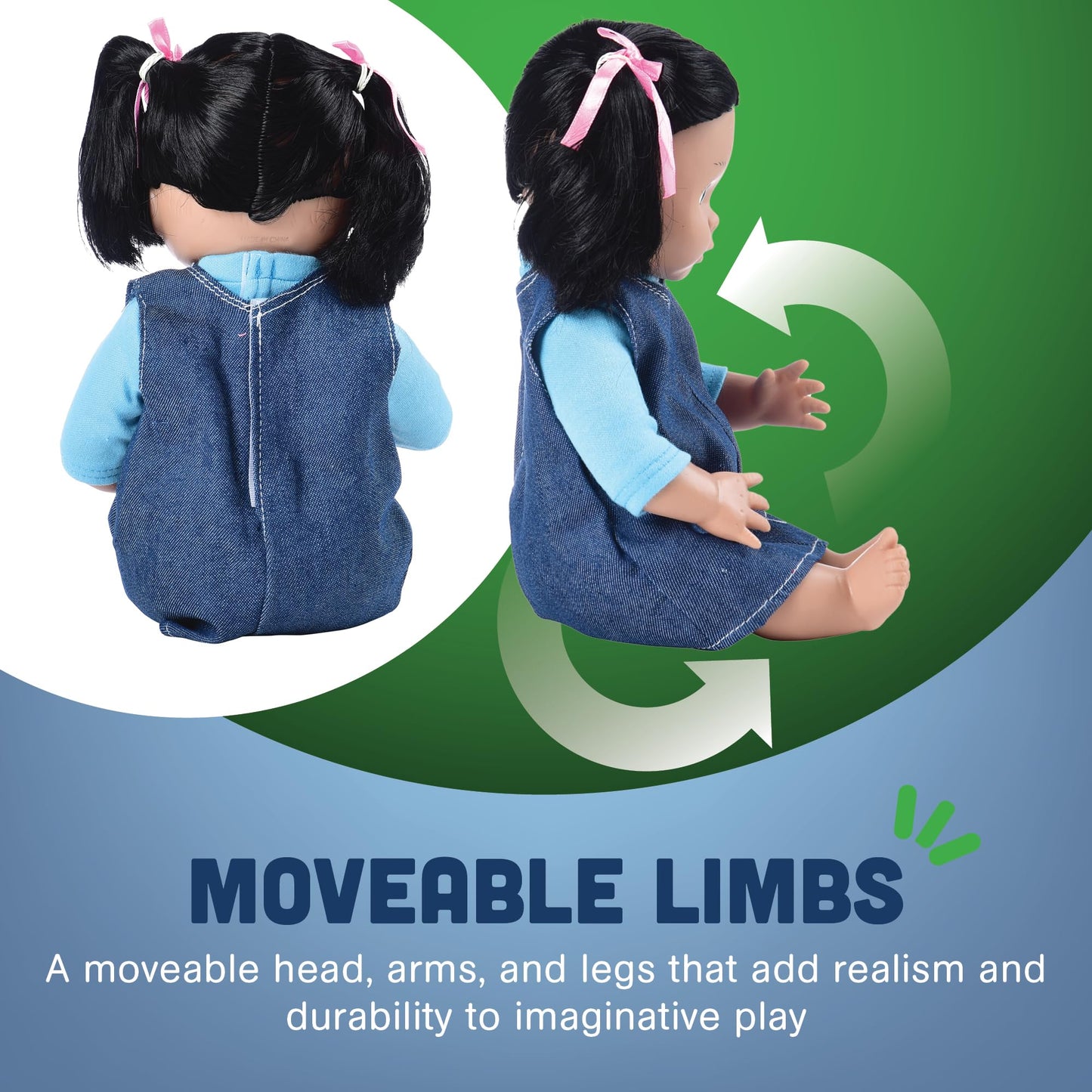 Cre8tive Minds Multi-Ethnic Toddler Baby Doll with Moveable Limbs, Denim Dress, Native American Doll for Girls and Boys Ages 19+ Months