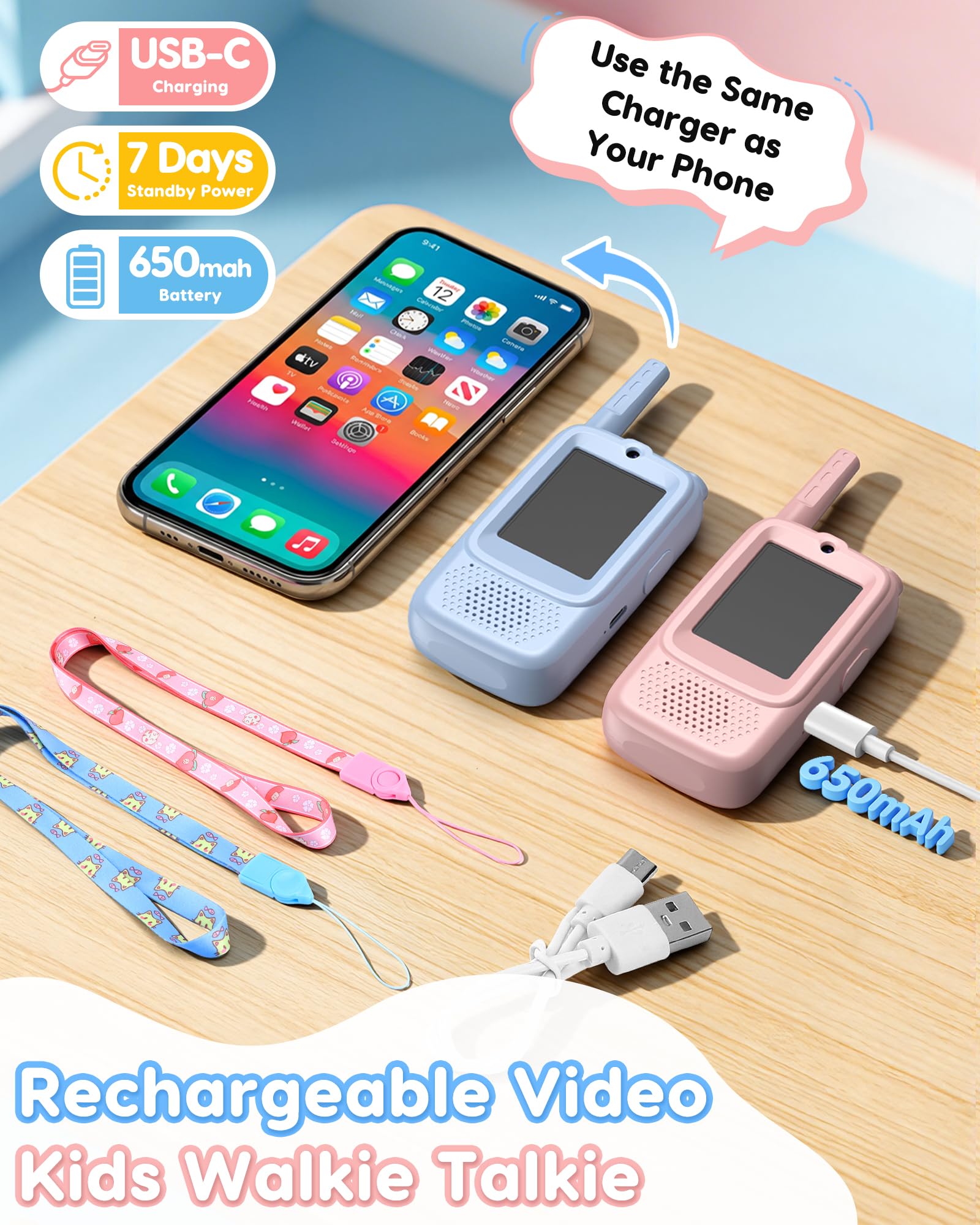 Video Walkie Talkies for Kids 2 Pack, Ready-to-Play Rechargeable Kids Walkie Talkies with 2.0" Screen, No WiFi/SIM/App, Up to 1150 Ft, Voice Changer