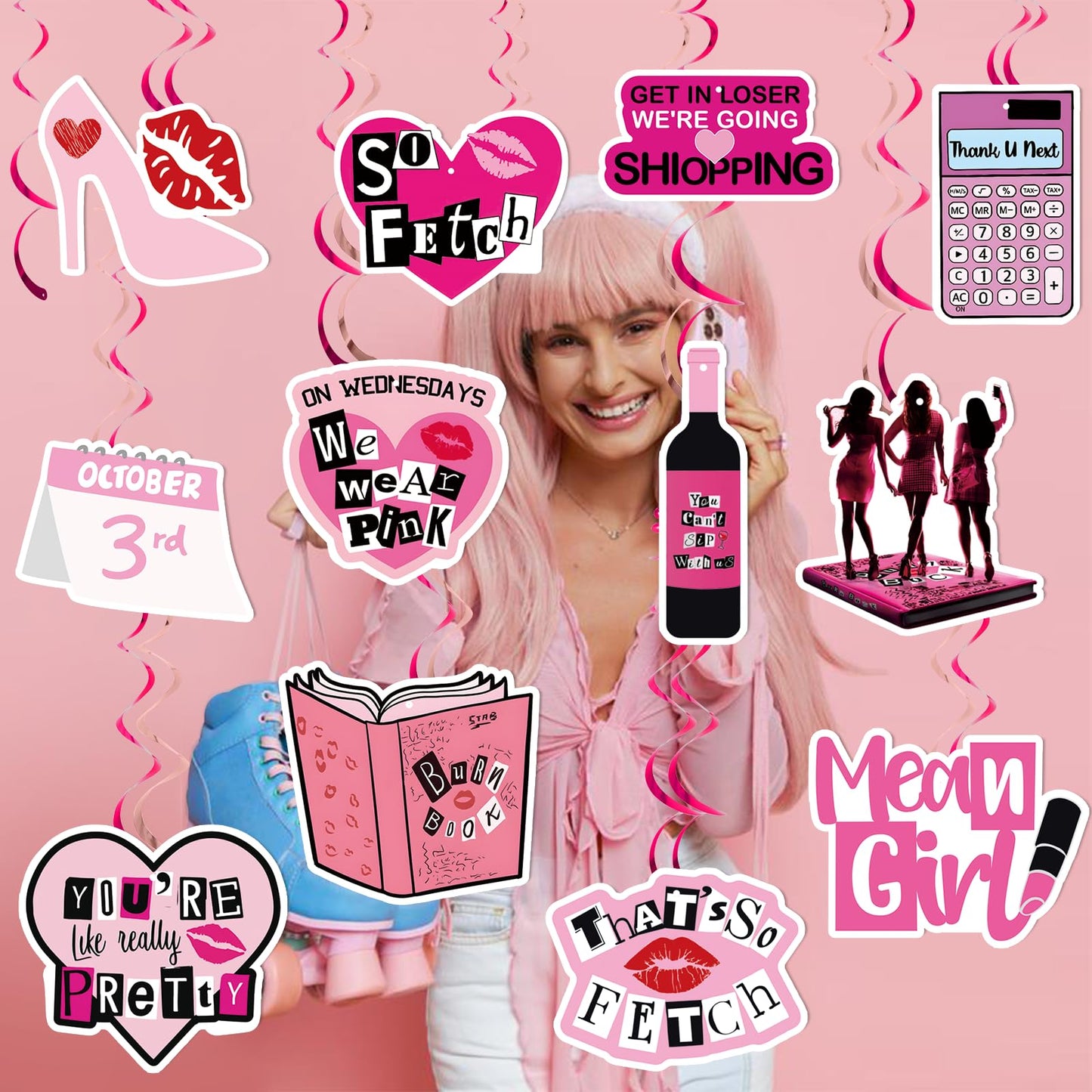 Popular Girl Birthday Party Set Pink High School Queen Theme Burn Book Popular Girl Birthday Decorations Pink Party Decorations Hot Pink Girls Hanging