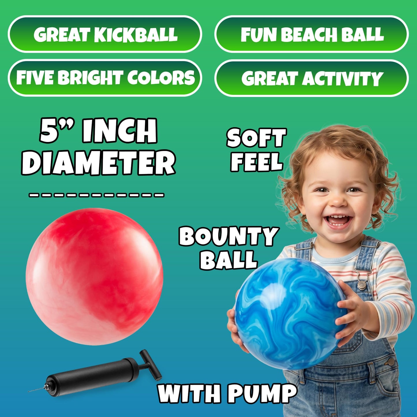 5-Inch Playground Balls for Toddlers & Kids (5-Pack) Marbleized Vinyl Balls