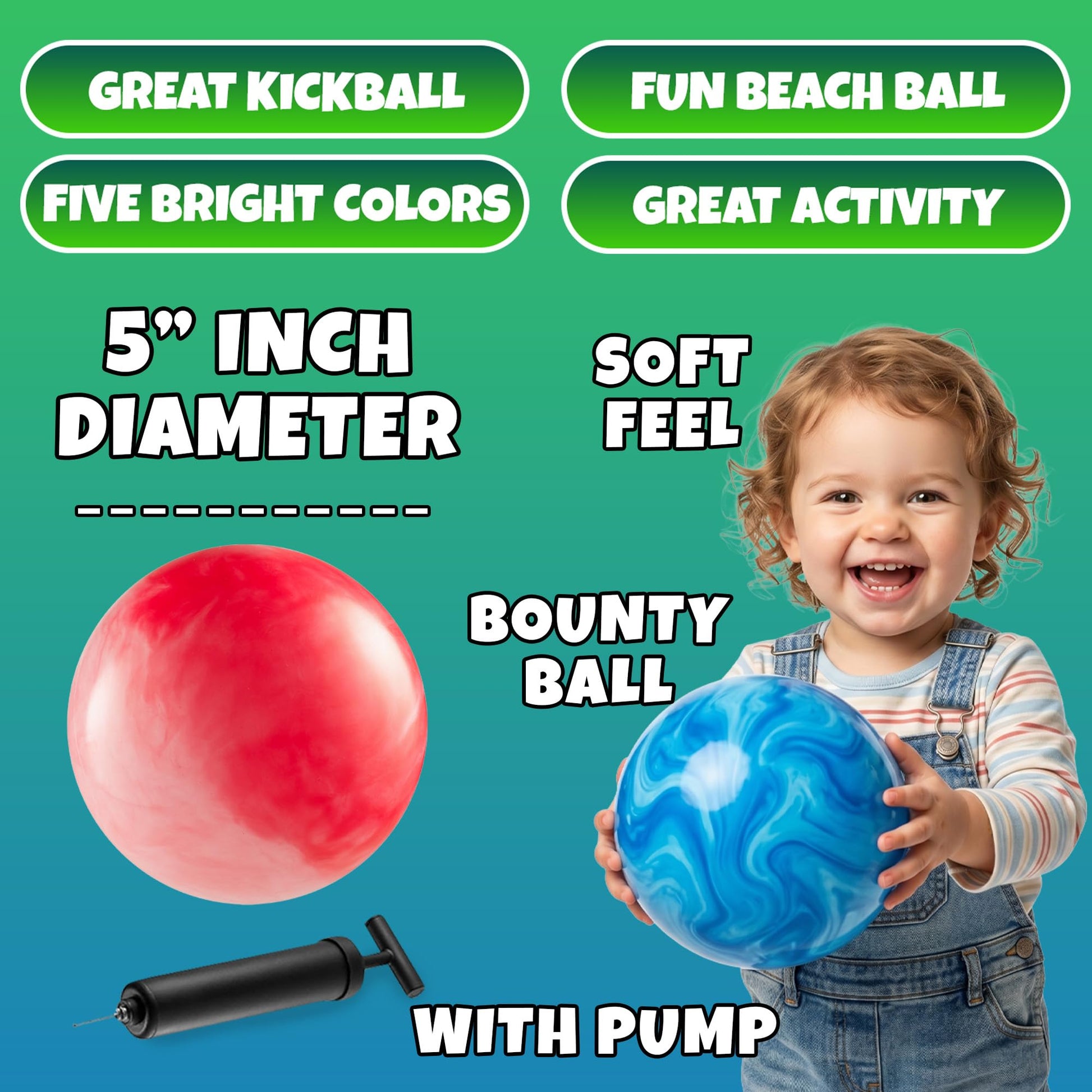 5-Inch Playground Balls for Toddlers & Kids (5-Pack) Marbleized Vinyl Balls