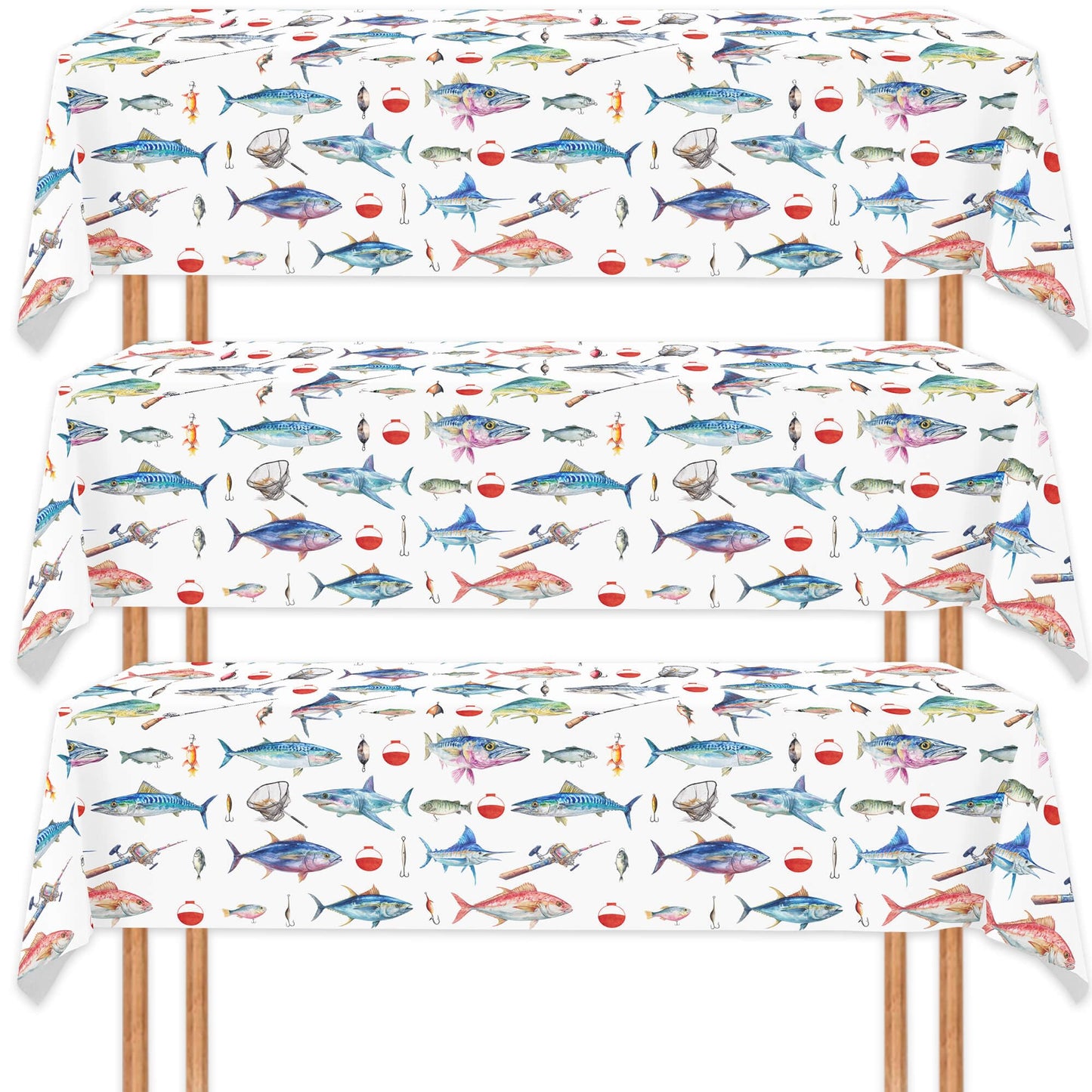 Letromp Fishing Tablecloths 54 x 108 Inch Gone Fishing Table Cover for Fishermen Theme Kids Men Birthday Party Table Decorations Supplies Favors