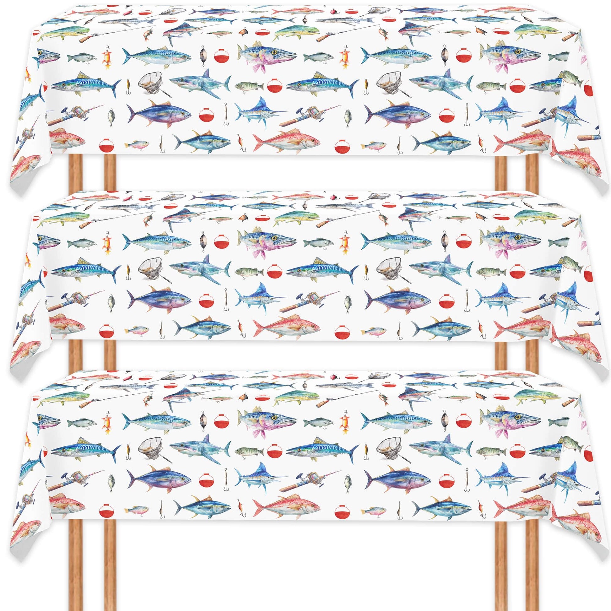 Letromp Fishing Tablecloths 54 x 108 Inch Gone Fishing Table Cover for Fishermen Theme Kids Men Birthday Party Table Decorations Supplies Favors