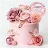 Flower Cake Toppers, Happy Birthday Rose Gold Cake Decorations with Artificial Flowers Butterfly Balls for Wedding Baby Shower Birthday Party Supplies
